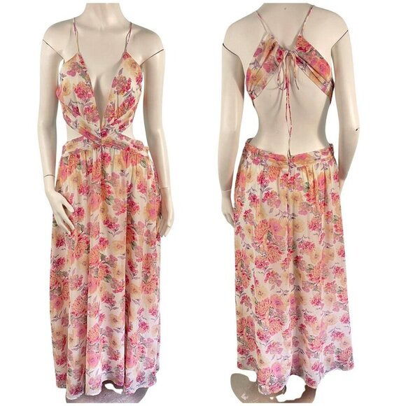 NWT Petal + Pup Tailka Open Back Pink Floral Maxi Dress Size XL Summer Party - Picture 1 of 14